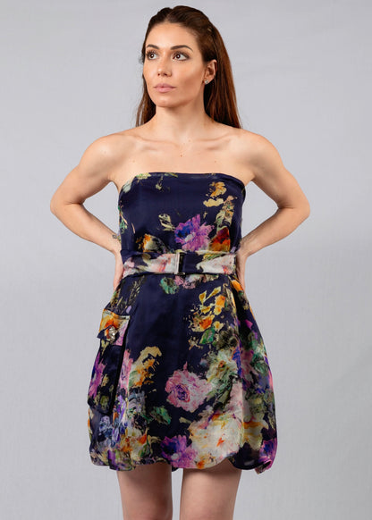 vestido floral em organza de seda